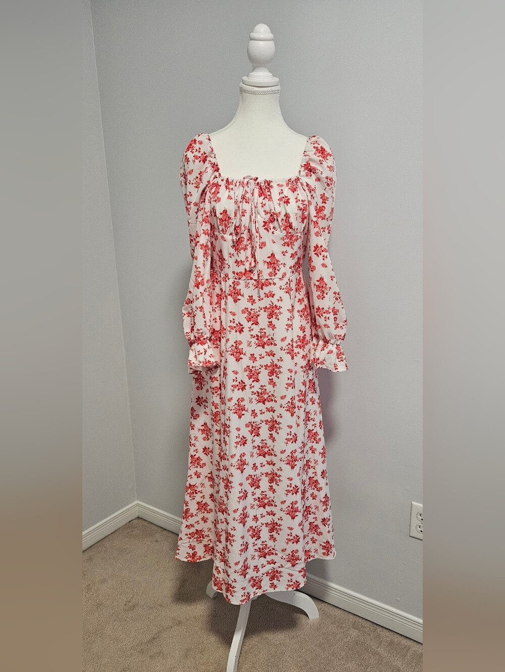 SHEIN White Maxi Dress with Red Floral Print